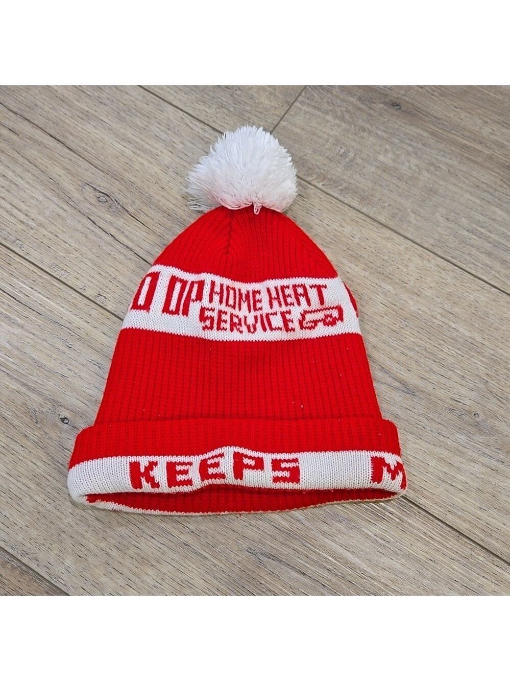 Vintage/Retro Red and White Streetwear Pom-Pom Beanie